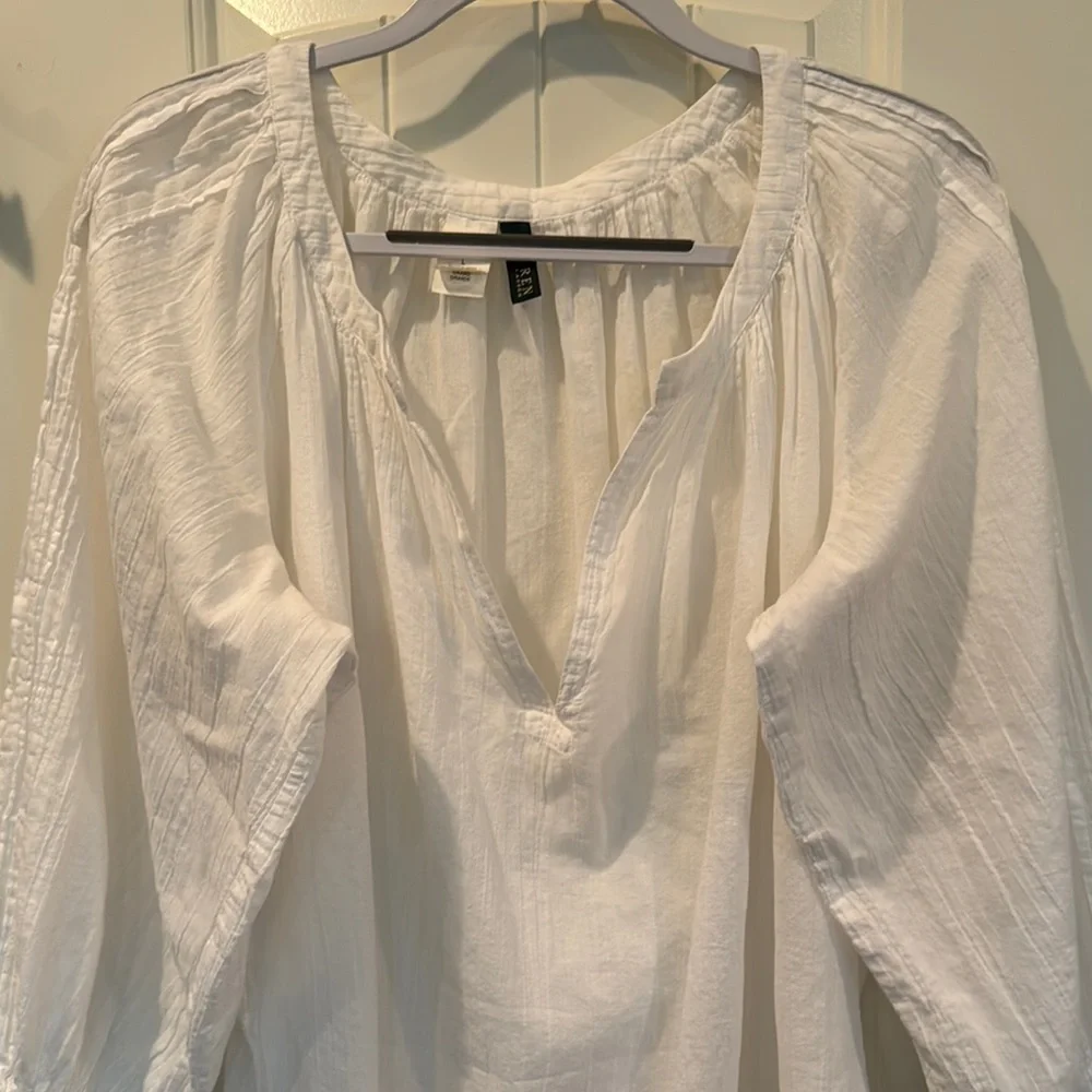 Ralph Lauren White Cotton Peasant Tunic Blouse Cover Up Size Large - Picture 11 of 12